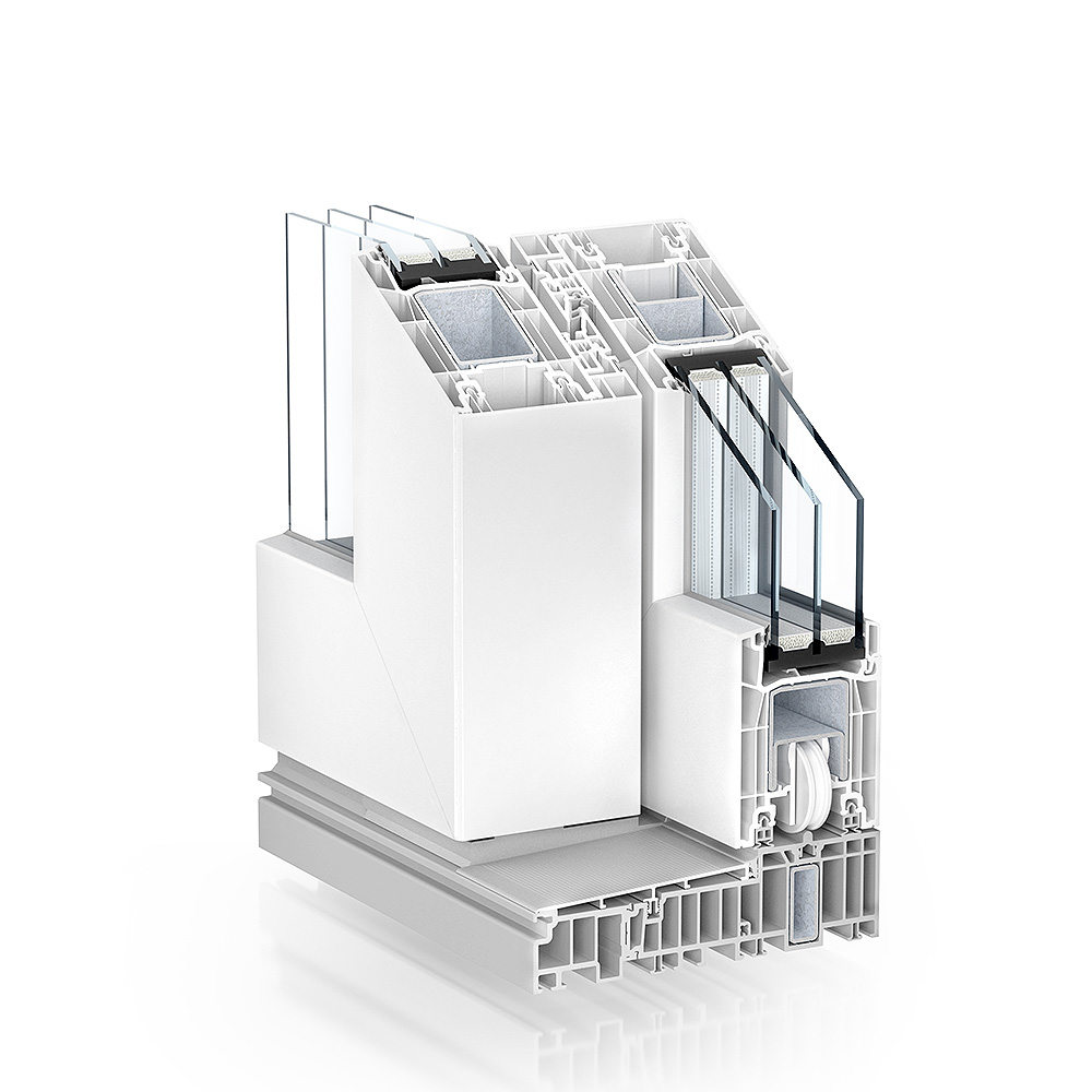 Estructura del sistema con montante central Kömmerling PremiDoor 76