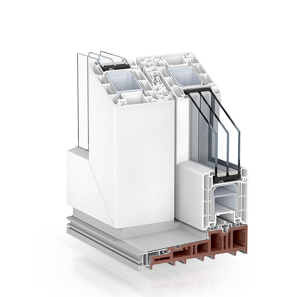 Estructura del sistema con montante central Kömmerling PremiDoor 88