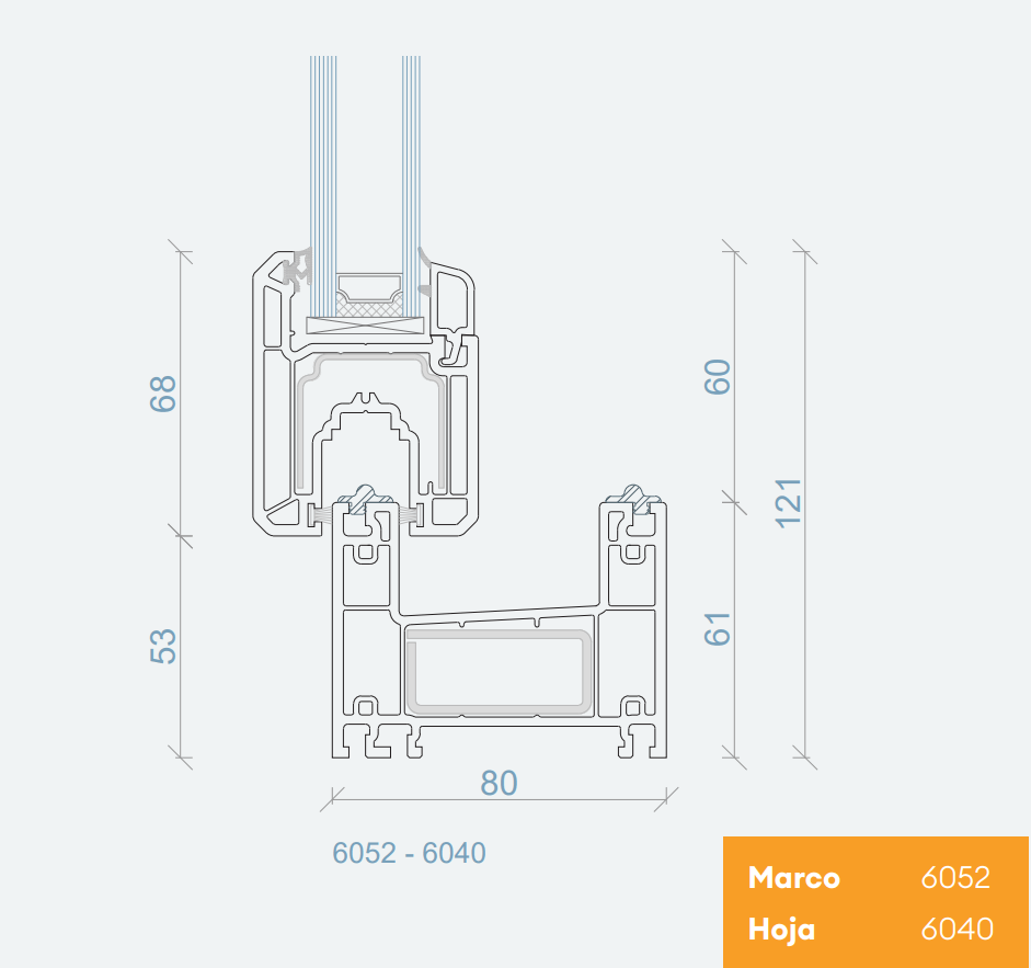 Plano del perfil del sistema Kömmerling PremiLine
